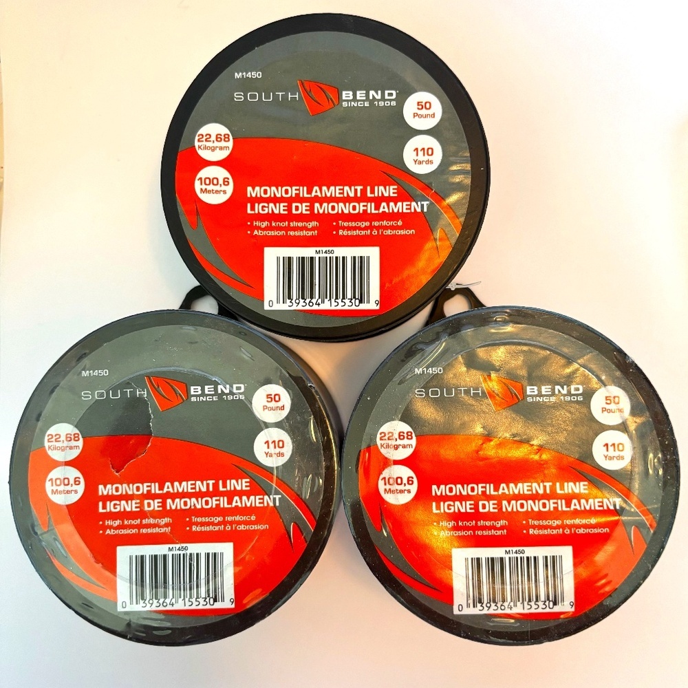 South Bend Monofilament Fishing Line 3 Spools of 50 lbs Test 110 Yards Ea